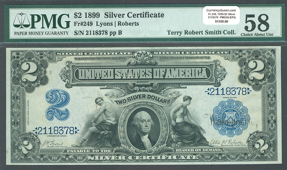 Fr.249, 1899 $2 Silver Certificate, vCh.AU, PMG-58, 2118378